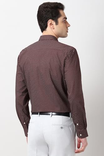 Image of Peter England Men's Printed Formal Shirt with All-Over Dot Pattern - 100% Cotton, Full Sleeves, Regular Fit