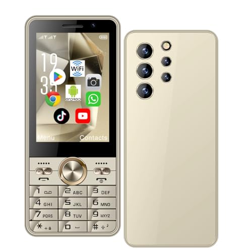 PUSOKEI Teléfono Móvil de Botones Grandes para Personas Mayores, Teléfono 4G Desbloqueado con Pantalla Táctil HD de 3,5 Pulgadas, 2GB RAM 16GB ROM, Cámara de 2MP, Ranura Dual SIM, (Gold)