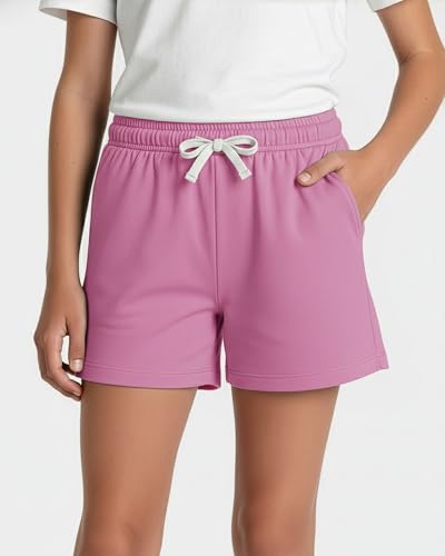 Image of Real Essentials 4 Pack: Girls French Terry Lounge Shorts - Ultra Soft Pull-On Gym, Camp, Sports & Everyday Shorts
