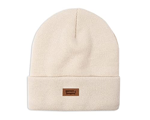 Levi s Classic Warm Winter Knit Beanie Hat Cap Fleece Lined for Men and Women Beanie Hat, Cream Solid, One Size