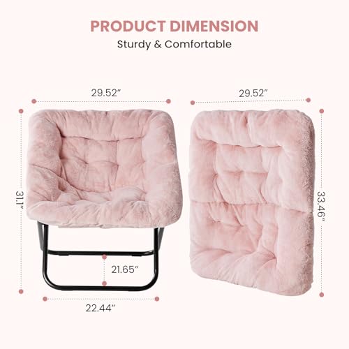 Image of Simple Deluxe Oversized Square Moon Chair for Adults, Soft Faux Fur Folding Lounge Chair with Sturdy Steel Frame, Comfortable Reading Gaming Chair for Living Room, Bedroom, Pink