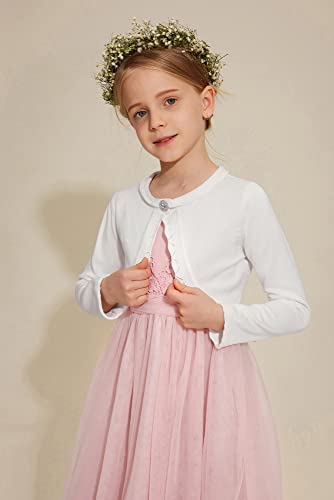 Girls Cardigan Long Sleeve Button Closure Bolero Sweater Shrug Size 11-12Y Pure White #TOP2