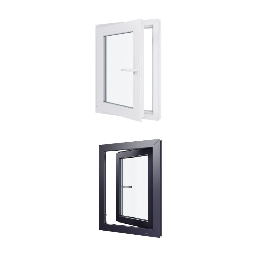 Ventana de PVC bicolor – Triple acristalamiento – Tirante izquierdo – Blanco y antracita. – LxH: