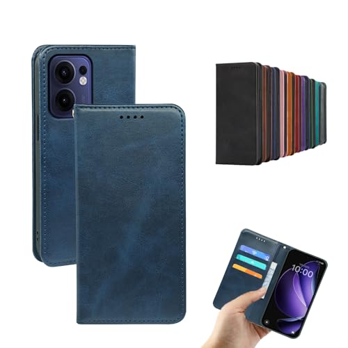 対応OPPO Reno13 A 手帳型 シェルノートブックタイプ保護カバーノートブックカード収納側マグネットブラケット機能互換性のある耐衝撃性軽量モダンシンプルファッションPUレザー折りたたみ式フル保護カバー男性と女性のスマートフォンケース用(ダークブルー