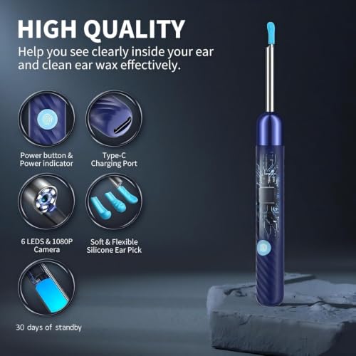 Image of Yorsfun Ear Wax Removal Kit with Camera, Otoscope with 7 Ear Spoon | 1080P HD ear cleaner, 6 LED lights, 7 ear spoons, 6 ear tips, works with iOS and Android