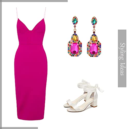 Vintage Rhinestone Dangle Statement Earrings Colorful Long Crystal Dangling Drop Earring for Women Formal Wedding Prom 5