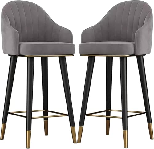 Juego de 2 sillas de bar giratorias de terciopelo, taburetes modernos con respaldo curvado y almohadillas antideslizantes, sillas altas para el hogar, cocina, comedor, 29.5 pulgadas (75 cm), color