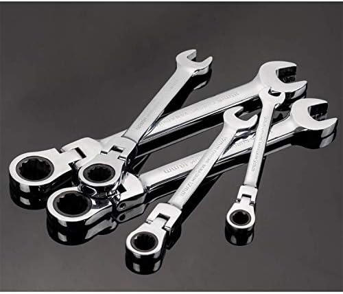 Qnkaa Ratchet Spanner Set 12pcs Metric Flexible Combination Wrench with Gear Ring Open-end Box-end Flex Flexi Head DIY Hand Tools Kit in Roll Bag 8-19mm