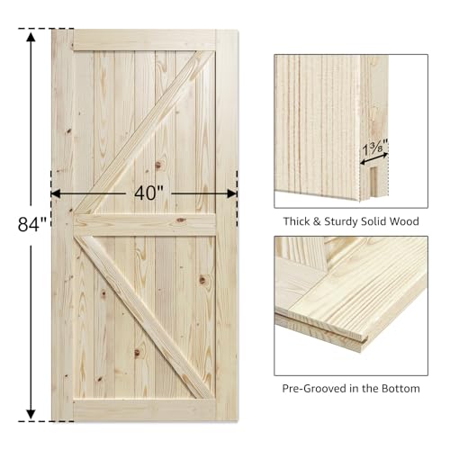 Image of SmartStandard 40in x 84in Sliding Barn Wood Door, Natural, Fit 7FT Rail