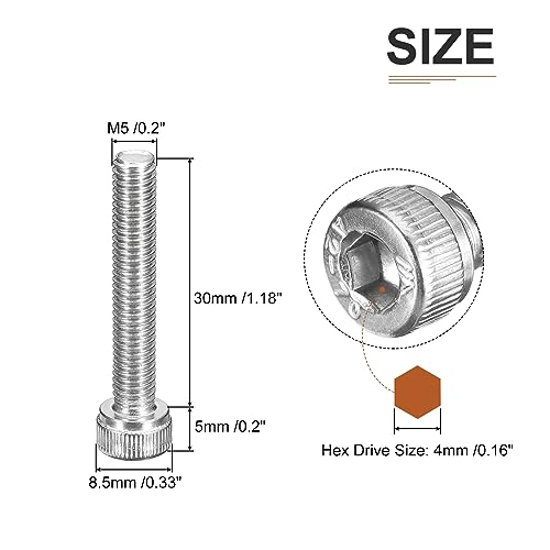 DTGN M5x30mm Socket Head Cap Screws Bolts, 40Pcs 304 Stainless Steel 18-8, Metric Machine Hex Socket Screw, Hex Drive - Image 2