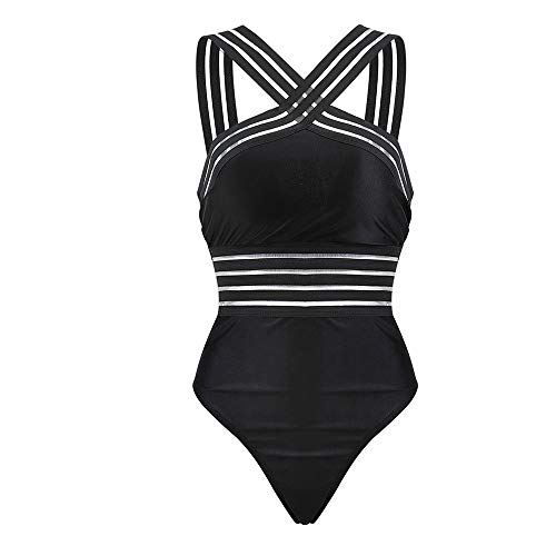 VIENNAR Women's One Piece Swimwear Front Crossover Swimsuits Hollow Bathing Suits Monokinis (Black, Medium)