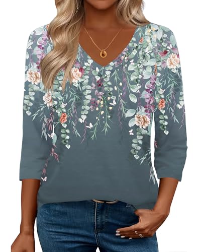 Image of Zeagoo 3 /4 Length Sleeve Womens Tops Casual V Neck Shirts Soft Basic Tees Business Work Blouses