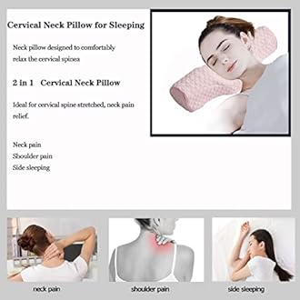 Cervical Neck Pillow for Pain Relief Sleeping, Neck roll Pillow Memory Foam for Stiff Neck Pain Relief ，Travel Bolster Pillow for Bed for Side Sleepers Back Sleeper. (Pink)