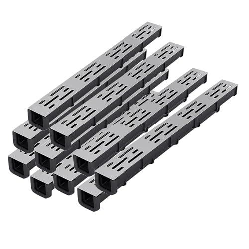 Drain linéaire en U en béton avec grille inox pour patio et cour - Lot de 10 canaux 5x4cm