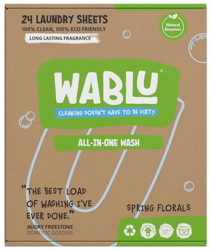 WABLU Spring Florals Laundry Detergent Sheets with natural enzymes (BIO) | Biodegradable All-in-one Washing Sheets | For all washing types | 24 Washes (or 48 small loads)