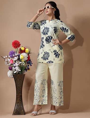 Image of Pinkmint Women's Pure Cotton Co Ord Set l Kurta Sets for Women |Kurta Sets| Printed Kurta with Pant l Stylish Pocket & 3 /4 Sleeve Women Co-ord Set (Avaiable in Plus size)