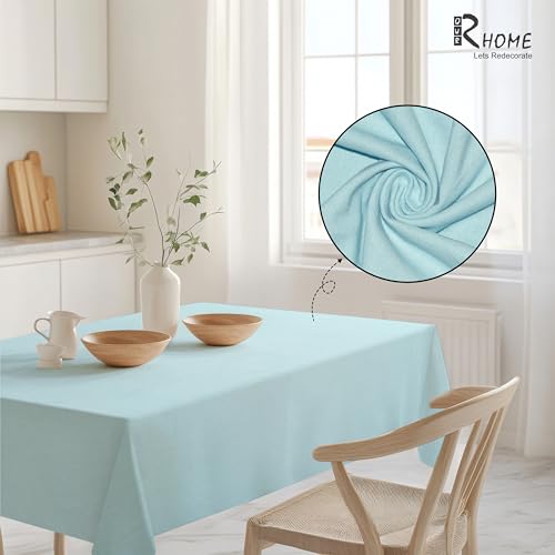Image of R home 100% Cotton Solid Table Cover | 200 GSM Thick Fabric, Anti-Skid | Machine Washable & Reusable | Ideal for Dining Table & Centre Table, Easy Maintenance (Marine Blue, 56 x 90 Inch)