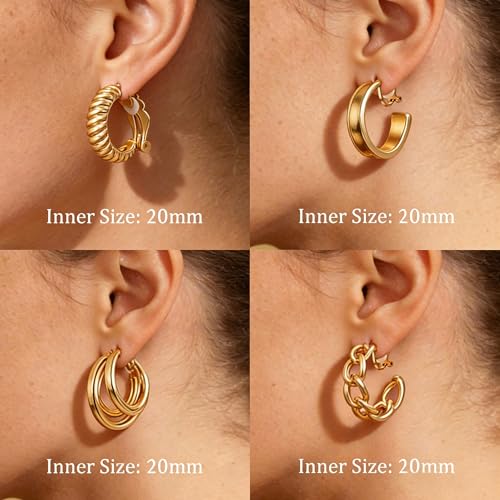 Image of Gold Clip On Hoop Earrings for Women, 18K Gold Plated Eco-Friendly Alloy Non-Pierced Ear Clips, Hypoallergenic Sustainable Fashion Jewelry for Daily & Party Wear