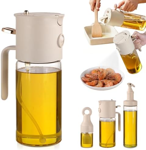 580ml/19.6oz Olive Oil Sprayer Bottle for cooking, 3-in-1 Oil dis...