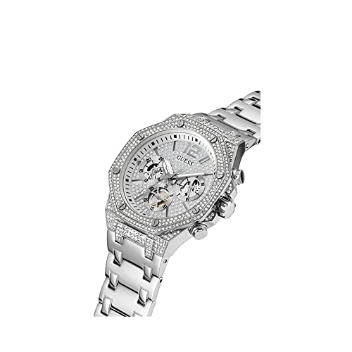 Image of GUESS Momentum Analog Watch for man with Silver Round Dial & Silver Stainless Steel Bracelet Band Water Resistant Men's Wrist Watches - GW0419G1