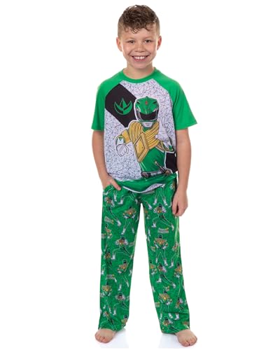 INTIMO Power Rangers Pajamas Boys Raglan Short Sleeve and Pant Sleep Set (Green 8)