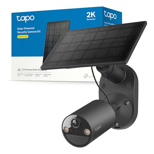 Tapo C411 KIT Telecamera WiFi Esterno ad Energia Solare, 2K 3MP, Batteria 6400mAh fino a 180 Giorni dopo una Singola Carica, Visione Notturna a Colori, Allarme Con Rilevamento del Movimento, IP65