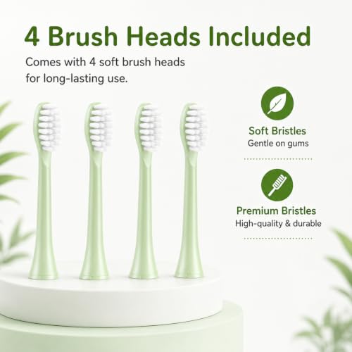 Image of Sonic Electric Toothbrush for Kids with 6 Modes, 4 Brush Heads & Rechargeable Battery, Ultra Soft Nylon Bristles, IPX7 Waterproof, Electric Power Tooth brush (Green)