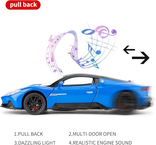 Image of 1:32 Maserati MC20 Alloy Model Car with Pull Back Function Light & Sound Diecast Toy for Kids Collectible Toy Vehicle for Car Enthusiasts Boys and Girls (Blue)