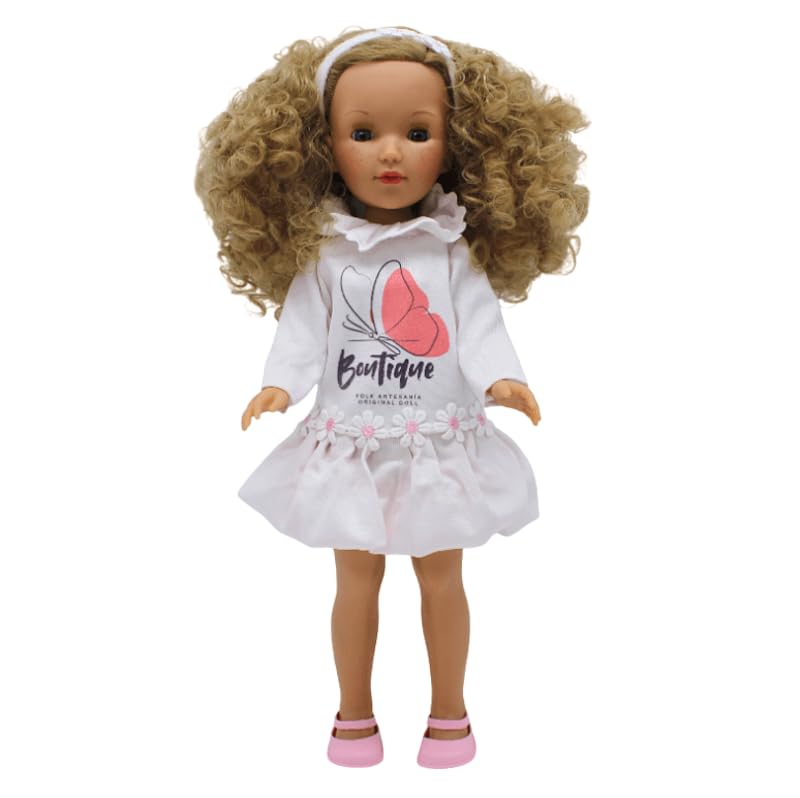 FOLK Muñeca Pepa's Artesanía Original 41 cm., colección Vidal Rojas Dolls con pecas y Vestido Boutique Personalizable.