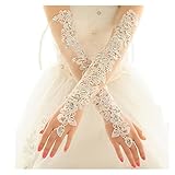accesorio princesa erfect HIMALIOP Guantes para Bodas Vestido de Novia Largo Guantes Cristales de Diamante Gauze Bordado Guantes Nupciales de Encaje Elegantes (Color : Ivory White, Size : One Size)