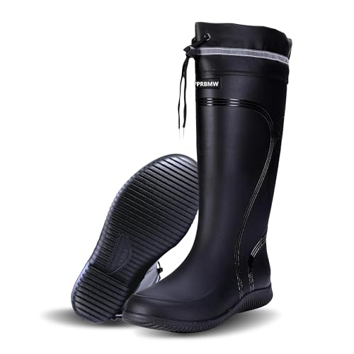 GBWPRBMW Mens Rain Boots Knee-High Waterproof with PVC Strap Boots Slip Resistant Muck Shoes for Outdoor Work Fishing Gardening Wet Environments