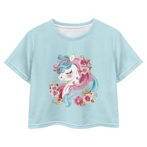 Image of Girls Fashion Crewneck Tee Shirts Casual Short Sleeve Crop Top Summer Outfits 5-14 Year