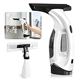 AURIVEE Limpiacristales Eléctrico Sin Cable, Limpiador de Cristales Eléctrico Portátil con Botella de Spray y Paño de Microfibra para Ventanas, Espejos, Azulejos – Succión Potente 2000Pa