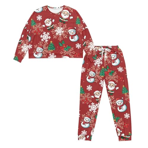 Image of Womens Lounge Set Long Sleeve Soft Pajama Sets Casual 2 Piece Pj Outfit Crewneck Sleepwear with Pockets Plus Size