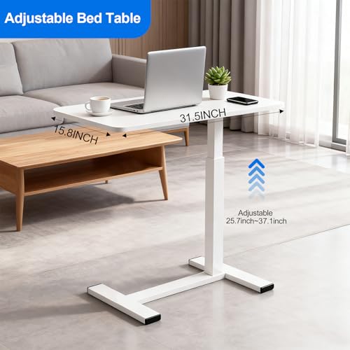 Luckybell 15.8\'\'Wx31.5\'D\'x37.1\'\'H Pneumatic Hospital Bed Table Adjustable TV Tray Table, Overbed Bedside Table with Wheels,Rolling Bedside Desk,Medical Desk Laptop Cart for Hospital Home Use,White - Thumbnail 2