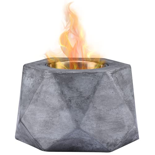 Roundfire Modern Faceted Concrete Tabletop Fire Pit - Fire Bowl, Portable Fire Pit, Small Personal Fireplace For Indoor And Garden Use. #TOP2