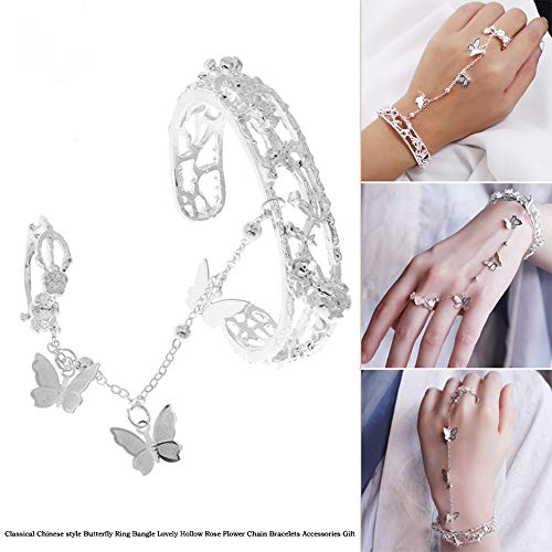 YERTTER Classic Chinese Style Butterfly Ring Bangle Hand Chain Bracelet Hollow Rose Open Bangle Bracelet Hand Jewelry for women2