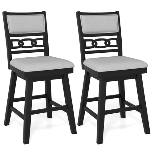 Butacos Giantex de 25 pulgadas, set de 2 sillas altas modernas para barra con respaldo acolchado y ahuecado, estructura de madera de caucho, giro de 360°, para isla de cocina, pub o cafetería