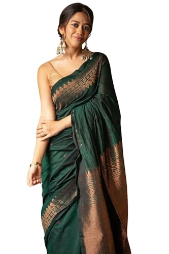 Image of SGF11 Women's Kanjivaram Soft Cotton Linen Silk Saree With Blouse Piece