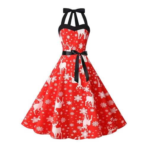 Kleid Weihnachten Damen Vintage Kleider Weihnachtskleid Lustig Langarm Festlich Elegant Winter Festliche Für Rockabilly Strickkleid Weihnachtsfeier...