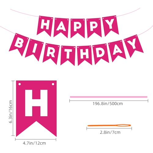 Image of Hot Pink Happy Birthday Banner Sign for Backdrop Hot Pink Birthday Decorations for Girls Women 13th 15th 21th 30th Party Banner Garland Wall Door Bunting Flag