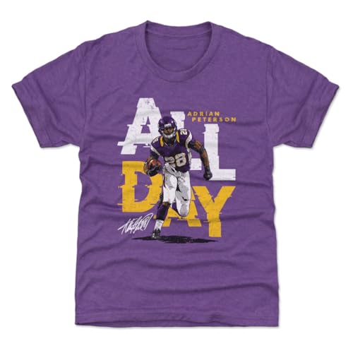 500 LEVEL Adrian Peterson Minnesota All Day Youth Shirt (Heather Purple, 8Y Medium)
