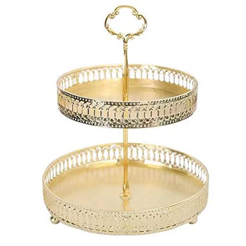Obst Etagere 2 Etagen Gold Serviertablett Runde Servierplatte Multifunktionaler Dekorative Tablett für Snacks, Nüsse, Süßigkeiten, Desserts, Tischdekoration (Ausgehöhlte