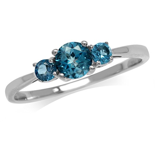 Silvershake Extra Petite 3 Stone Genuine London Blue Topaz White Gold Plated 925 Sterling Silver Promise Ring Size 11.5