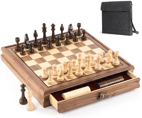 Magnetisches Schach- und Damespiel aus Walnussholz – 2-in-1 Brettspiel