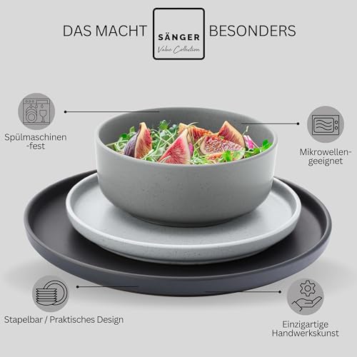 SÄNGER Leeds | Kombiservice 20 teilig, Steingut Geschirr 4 Personen, 4x Speiseteller 4x Dessertteller 4x Schalen 4x Pastateller 4x Kaffeebecher, Teller Set bunt | VALUE COLLECTION