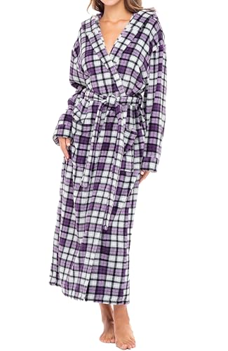 Alexander Del Rossa Womens Robe, Long Plush Bathrobe with Hood, Hooded Robes for Women Plus Size Bath Robe