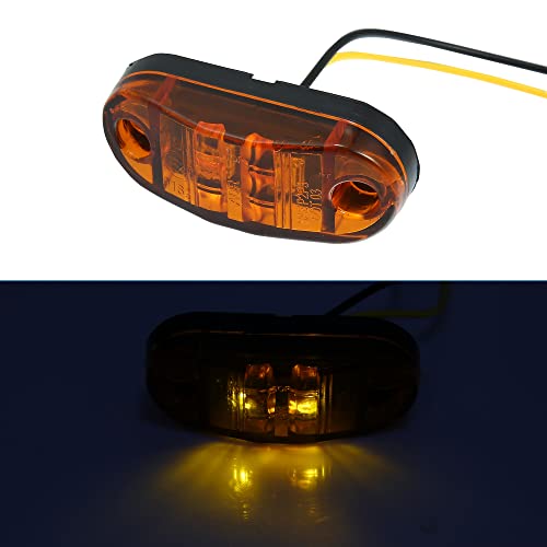X Autohaux Side Marker Light Assemblies Universal For Trailer Truck Lorry Rv Boat 2.56 Inch 2 Diodes Amber Lens Sealed Waterproof Oval Amber Led Indicators Clearance Lights 10-30V Abs 4Pcs #TOP3