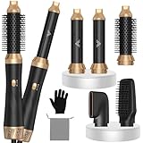 5 in 1 Hot Air Styler, 200 Millions Negative Ionic Hair Styler with Curlers, Straighten, Volumise and Hairdryer Brushes for All Hair Types, Black