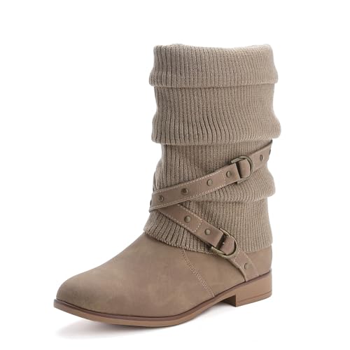 Pogolino Damen Stiefeletten Plateau Strick Boots Biker Herbst...